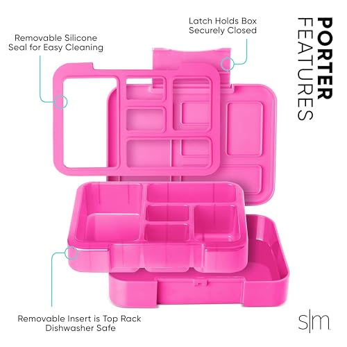 Image of Simple Modern Bento Lunch Box for Kids | BPA Free, Leakproof, Dishwasher Safe | Lunch Container for Girls and Boys, Toddlers | Porter Collection | 5 Compartments | Raspberry Vibes