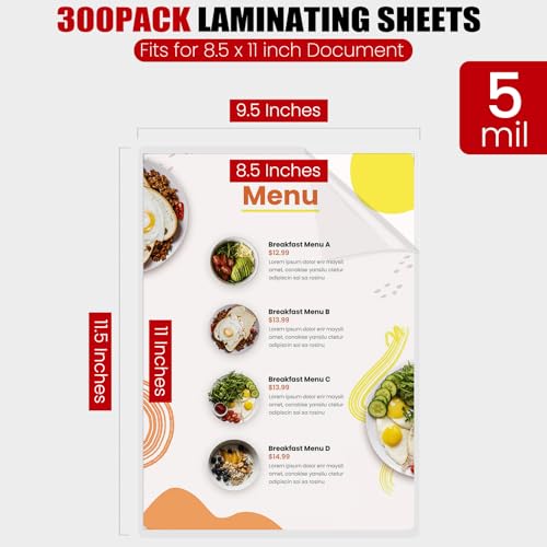 image for CAREGY 300 Pack Laminating Sheets, Holds 8.5 x 11 Inch Sheets,5 Mil Th