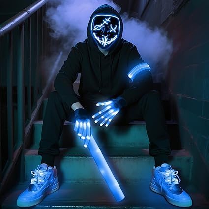 Camlinbo Halloween LED Mask Light Up Gloves, Armbands, Shoelaces,Blue