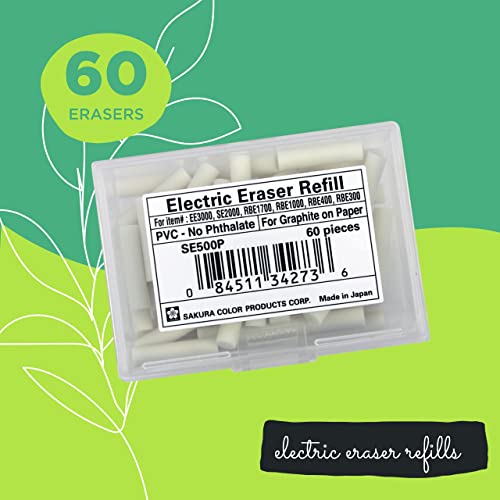 Sakura Sumogrip Ee-3000 Electric Eraser Refill - Vinyl Erasers For Mechanical Eraser - 60 White Art Eraser Refills #TOP1