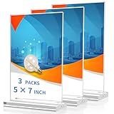 Acrylic Sign Holder 5x7，3 Pack Vertical Clear Display Stand，Double-sided Table Top Sign Holder，Acrylic Paper Display Stand Suitable For Office, Home, Show Fair, Restaurants, Stores, Hotels