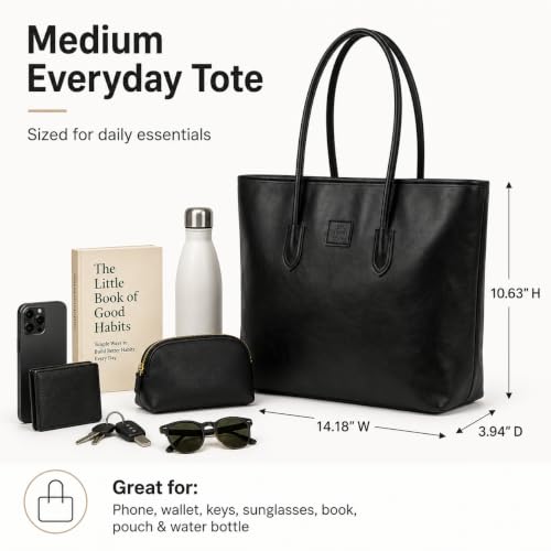 Bolso Tote para mujer con cierre - piel sintética negra liviana miniatura 4