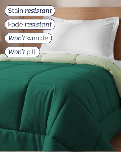 Image of Twin Size, Emerald /Light Sage Green Alternative Down Comforter - Warm & Breathable Hotel Quality Bedding for Men, Women, Kids & Teens - All Season Oversized Cooling Microfiber Duvet Insert Comforter