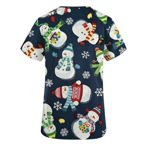 Camiseta feminina de manga curta com gola V e outono 2023, W-683 Azul Royal Escuro Natal, P