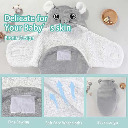 Image of Swaddles for Newborns,Personalized Baby Sleep Sack,Infant Cute Plush Receiving Blanket 0-6 Months for Girl Boy (Gray Elephant)