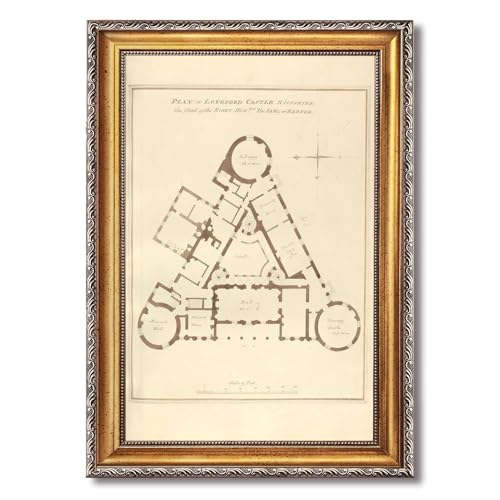 Vintage Framed Castle Floor Plan Wall Art Canvas Print Oil