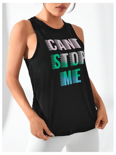 SweatyRocks Women's Racerback Workout Tank Top Letter Graphic Running Athletic Shirts4