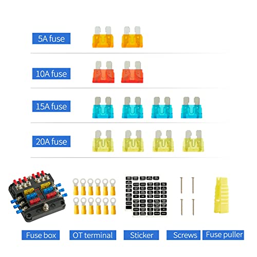 Soyond 12 Volt Fuse Block, 6 Way Marine Fuse Block With Led Indicator Damp-Proof Cover 6 Circuits Fuse Box With Negative Bus Fuse Panel For Car Boat Rv Truck Dc 12/24V #TOP1