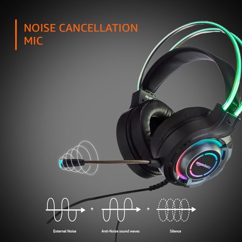 Image of Amazon Basics RGB Wired Gaming On Ear Gaming Headphone, 2 Meter Braided Cable, with mic, Suspension Design, 3.5mm Connector (USB A only for RGB, Black)