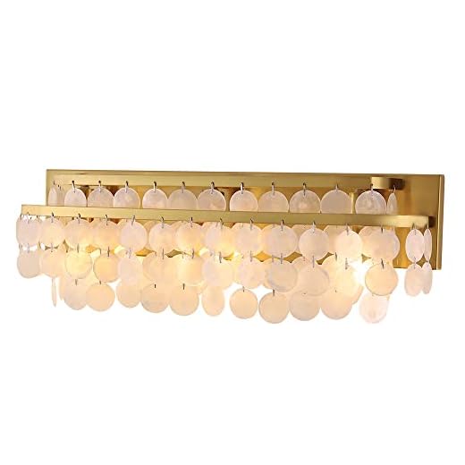 TOCHIC 3 Lights Vanity Light with Natural Capiz Shell Shade, Brushed Gold Bathroom Dimmable Vanity Light, Modern Wall Lighting Fixture for Mirror Cabinets, Powder Room, Bedroom, Living Room, 23”W