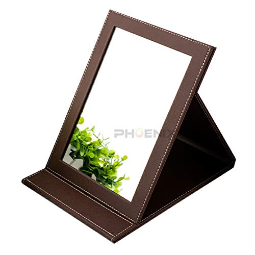 Risa 卓上ミラー 折りたたみ 大型 化粧鏡 PUレザー おしゃれ 化粧ミラー テーブルミラー 大きい アイロン こて 巻き髪 スタンドミラー メイク ヘアメイク 鏡 11カラー 無地,ブラウン