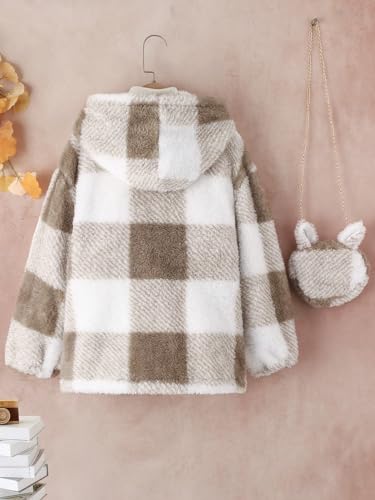SOLY HUX Girl's Plaid Fuzzy Hoodies Jacket Zip Up Long Sleeve Coat Outerwear with Bag2