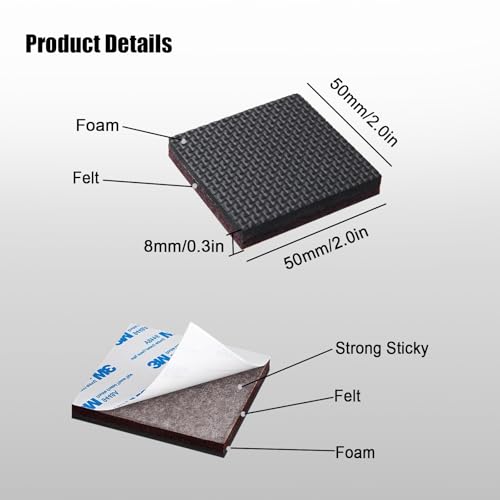 BufferABC Antirutsch Pads, 12 Stück 50mm Rutschhemmer für Möbel, Quadrat Gummifüße Selbstklebend Dicker Anti Rutsch Gummi Pad - Profi Möbelstopper - Bodenschutz & Kratzschutz