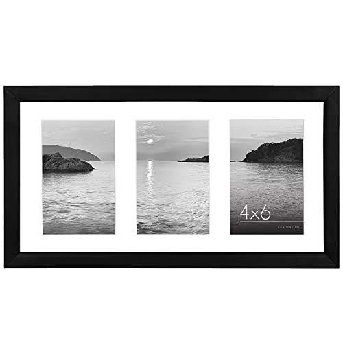 Americanflat 8x16 Panoramic Picture Frame in Black - Three 6x4 Photo Frame Openings - Multi Aperture Collage Picture Frame with Horizontal and Vertical Formats for Wall and Tabletop