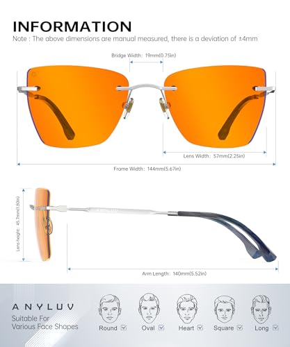 Image of ANYLUV Rimless Blue Light Glasses for Women /Men, Fashion Lightweight Blue Light Blocking Glasses with Stylish Metal Temples