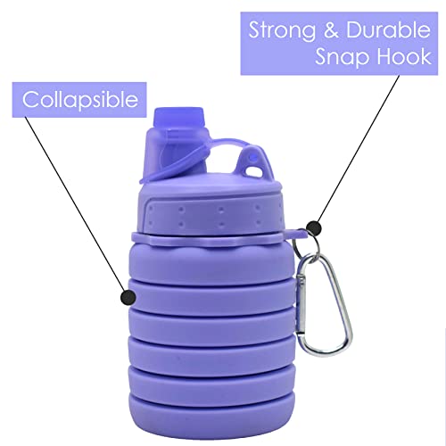 Image of Kiditos Expandable Silicone Sipper Water Bottle, Foldable Bottle for Kids for Sports, Trekking, Cycling, Gym, School Water Bottle with Snap Hook, Purple