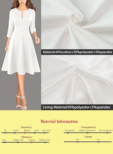 Image of VFSHOW Womens Work Business Front Zipper A-Line Dresses 3 /4 Sleeve Office Church Fit and Flare Skater Swing Knee Length Dress