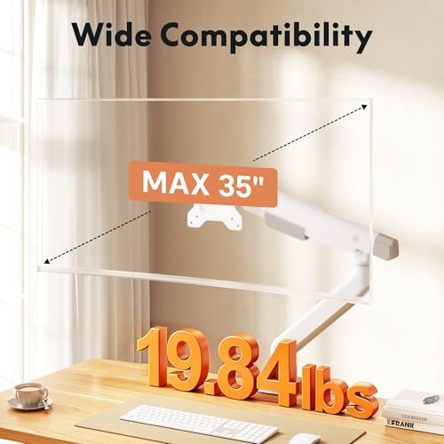 Image of FlexiSpot Single Monitor Arm, Premium Aluminum Monitor Desk Mount Fits Screen up to 35 Inches 19.84 lbs, Fully Adjustable Monitor Stand with C-Clamp & Grommet Base for Home Office, White