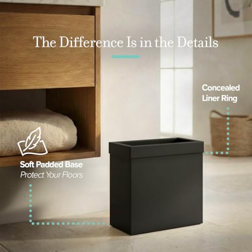 Image of Gatco Small Bathroom Trash Can with Lid, Rectangle 3 Gallon Stainless Steel Wastebasket, Under Sink, Matte Black, for Bathroom, Bedroom, Office (1918)