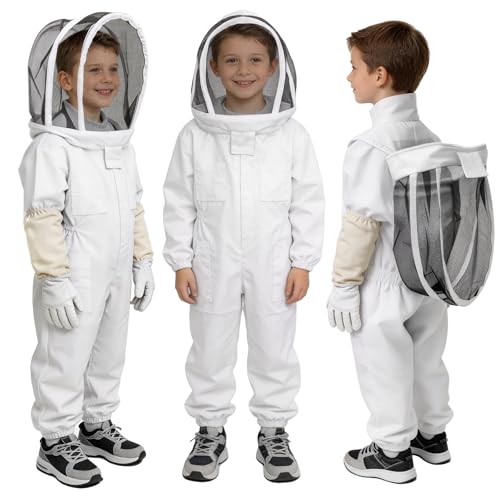 PNKKODW Bee Suit, Full Body Beekeeping Suit with Veil Hood (3'3''-4'5'')