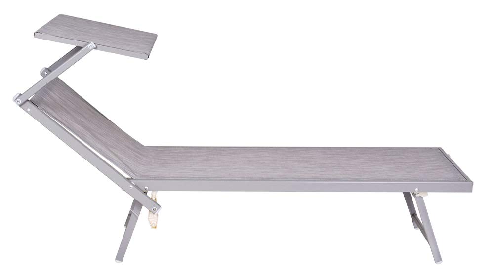 Enrico Coveri Mare Lettino Pieghevole Professionale in Alluminio, con Tetto Parasole e Rivestimento in Textilene, Perfetto per Spiaggia, Piscina e Giardino (Grigio)
