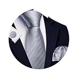 Barry.Wang Stripe Men Ties Set Silk Woven Plaid Necktie Pocket Square Cufflinks Business Wedding