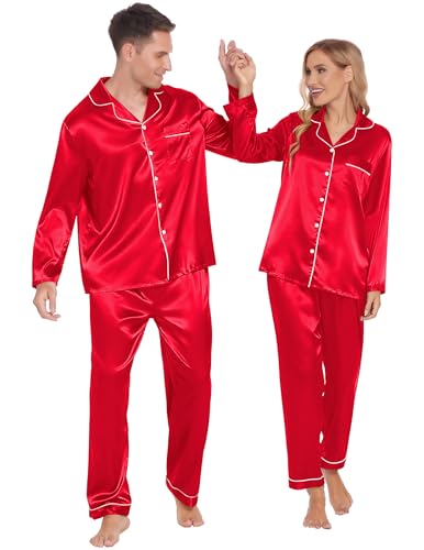 Pyjama femme manches courtes Ekouaer rouge S en maille ultra douce et short élastique fluide