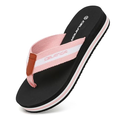 CELANDA Chanclas de Cuña para Mujer Sandalias de Dedo Ligero Pantuflas Verano Zapatillas de Playa Antideslizante,Rosa Talla 37 EU