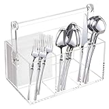 Tasybox Silverware Caddy with Handle, Flatware Organizer, Acrylic Utensil Holder Cutlery Caddy Countertop Organizer for Kitchen Countertop Restaurant Party Camping Picnic, Clear