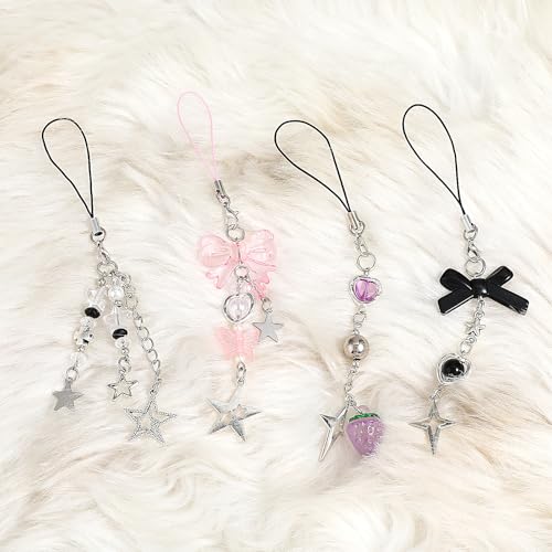 GEEHUA 4 Lindos Charms para Celular, Juego de Charms para Celular, Fresa Rosa, Mariposa, Estrella, Lindo Encanto para Teléfono, Accesorios para Funda de Celular, Llavero, Decoración de Cámara - imagen 2