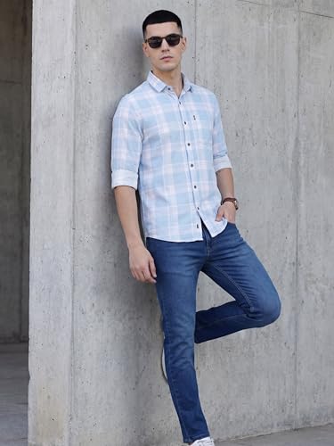 Image of Afflatus Men's Cotton Blend Slim Fit Checks Shirt | Full Sleeves Stylish Men Shirt | Regular Collar | Casual Shirts for Men