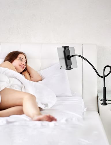 Image of Flexible Gooseneck Tablet Holder, 360 Adjustable Phone Mount with Sturdy Clamp for Desk /Bed /Kitchen, Compatible with iPad Air Pro Mini iPhone /Samsung Galaxy Tabs /4.7~12.9 inch