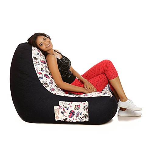 Image of Style Homez Urban Design Denim Canvas Abstract Printed Bean Bag XXL Size Filled with Beans Fillers