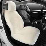 IRIWOOL Fluffy Fur Sheepskin Car Seat Cover Automotive Interior Accessories Seat Covers Accessories Seat Cushions， Soft Natural Pure Wool ，Universal Fits Most Cars SUVs (Ivory White, Universal Fit)