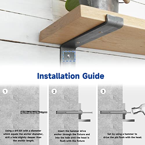 Meite 3" Length Concrete Anchors, Hammer Drive Nails In Anchors, Zinc Alloy Anchors And Galvanized Steel Nails Set - 1/4" Diameter Expansion Nails For Concrete Walls (100 Pcs/Box) #TOP5