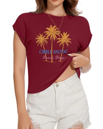 Image of Womens Crop Tops Summer Roll Cap Sleeve Cropped Tshirt Loose Fit Basic Tees