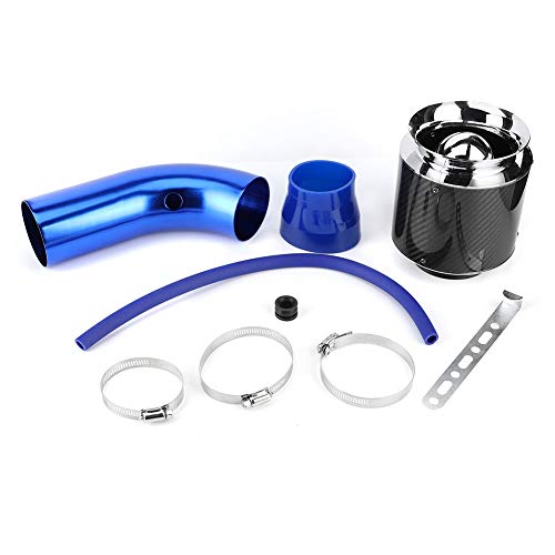 Air Intake Filter, Carbon Fiber Style Car Cold Air Intake Filter Aluminum Pipe Kit 76Mm/3In Universal Kit(Medium + Blue Aluminum Tube) #TOP12