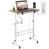 SIDUCAL Standing Desk Height Adjustable with Tiltable Tabletop, Rolling Laptop Desk with Charging Station, Sit Stand Portable Stand Up Desk with Wheels, Vintage Oak