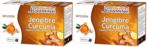 JUVAMINE - Infusión Jengibre Cúrcuma - 20 Bolsitas para el Bienestar Digestivo y Apoyo Inmunológico - Vitalidad - Canela - Limón - Pimienta Negra - Sin aromas añadidos (Paquete de 2)