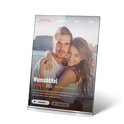 PhotoFancy® - Acrylglas Bild im Netflix Design personalisiert mit deinem Foto, Text und Widmung - Film-Cover Aufsteller als personalisierte Geschenkidee für alle Film- und Kinofans - Größe A5