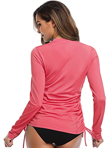 Hiskywin US-HF805-PINK-S Women'S Long Sleeve Uv Sun Protection Rash Guard Side Adjustable Wetsuit Swimsuit Top Hf805-Pink-S thumb #2