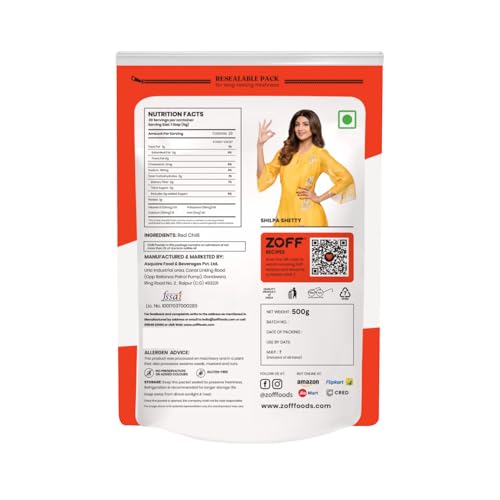 Image of Zoff Red Chilli Powder with Natural Oils | Premium-Quality, Pure & Unadulterated Lal Mirch Powder - Sourced from Hand-Picked Red Chillies | Freshness & Aroma Preserved | Mirchi Powder 500gms