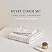 Wake In Cloud - Striped Cotton Duvet Cover Set, Ticking Stripe Vertical Pinstripe Farmhouse, 100% Washed Cotton Textured Percale Bedding Set, 3 Pieces, White, King Size