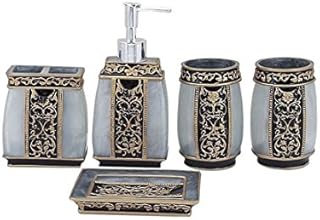 YIYIDA Bathroom set Country Style Resin 5pcs Bathroom Accessories Set Soap Dispenser Toothbrush Holder Tumbler Soap Dish