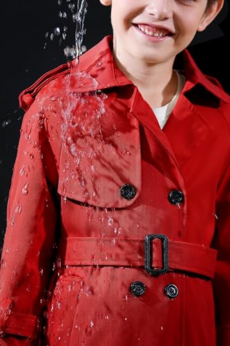 Image of Betusline Boys Waterproof Trench Coat Double Breasted Classic Belted Outwear Jacket Dress Coats