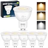 GU10 LED 5.2W, 810LM 3CCT Einstellbar Warmweiss 3000K/ Neutralweiss 4000K/ Kaltweiss 6500K Glühbirne, Energieeffizienzklasse C, 80W Halogenlampe Ersetzt, 38° Abstrahlwinkel, Nicht Dimmbar, 6 Stück