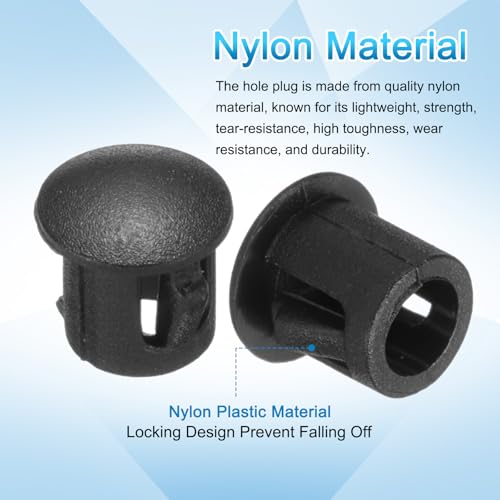 Image of uxcell 100pcs Nylon Plastic Hole Plugs, 1 /5 inch(6mm) Round Drill Screw Hole Plugs Covers Knockout Locking Plastic Plugs Insert End Caps for Kitchen Cabinet Furniture, Black
