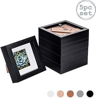 Nicola Spring 5 Piece 4 x 4 3D Shadow Box Photo Frame Set - Craft Display Picture Frame with 2 x 2 Mount - Glass Aperture - Black