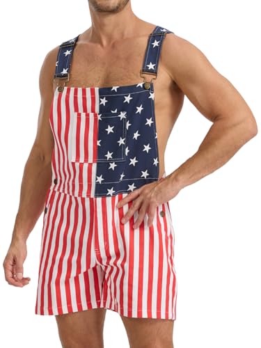 WORK IDEA Mens American Flag Overall Shorts - 250th Anniversary Patriotic USA Stretch Cotton 4th of July