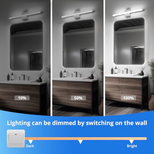 Image of Combuh Modern Bathroom Vanity Light Fixtures, Chrome Wall lamp Above Mirror | 24 Inch Long, Soft Shadow Free, Linear Design, Restroom Lighting Bar, IP44 Rustproof, Iluminacion para Tocador, 3CCT Dimmable
